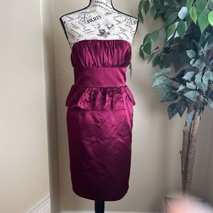 Kay Unger Strapless Peplum Satin Cocktail Dress Fuchsia Sz 2